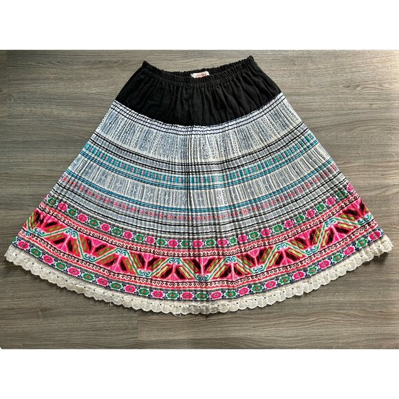 Aoyama Itchome Hand Made In Thailand Multicolor Midi Circle Skirt Women Sz Small - Picture 1 of 6
